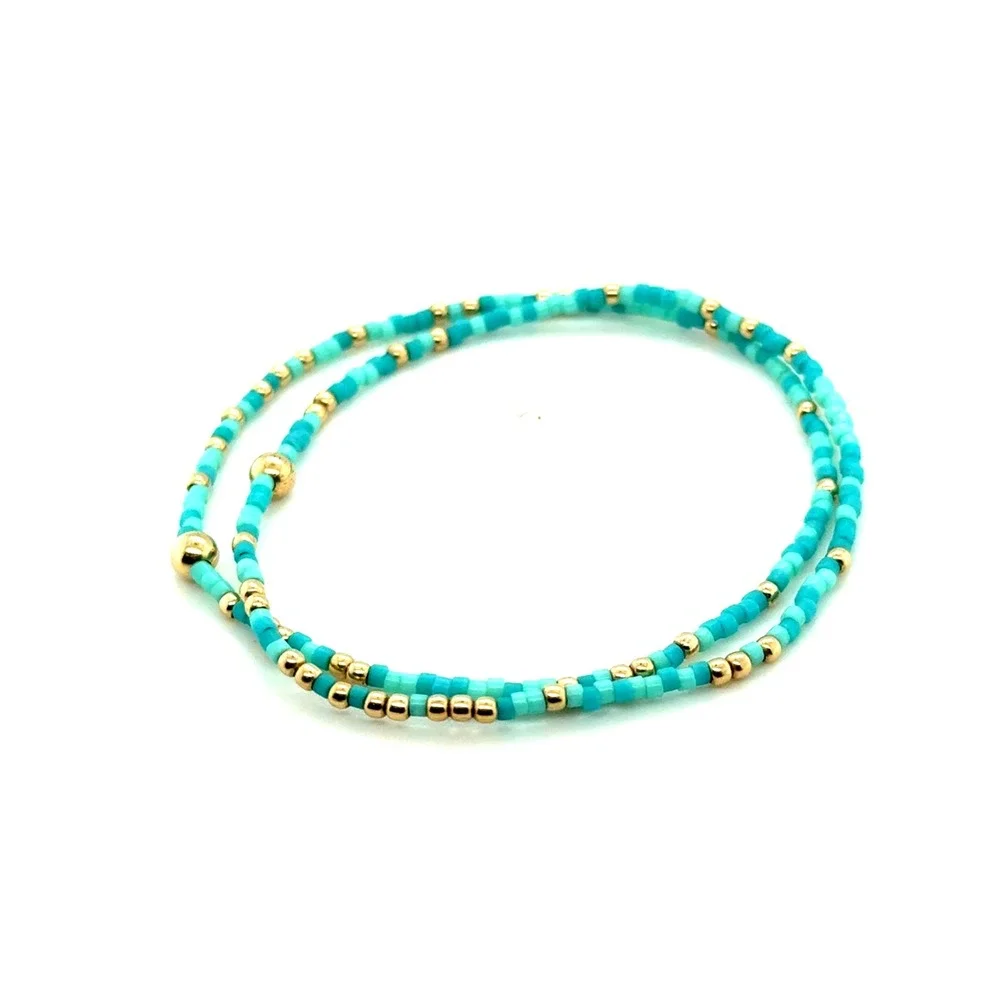 enewton Hope Unwritten Bracelet Set Turquoise Gold Filled Beaded Stretch 2pc